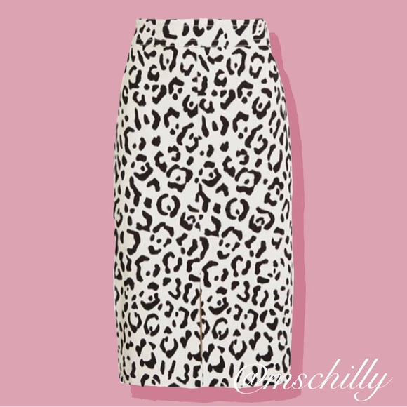 NWT Ann Taylor White Black Animal Print Midi Pencil Skirt Sz 8 - Picture 2 of 8